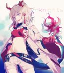  1girl :d arknights bandeau bangs bead_bracelet beads bracelet breasts character_name coat commentary_request copyright_name cowboy_shot eyebrows_visible_through_hair grey_background half_updo hand_on_hip head_tilt highres horns idass_(1155101099) jewelry long_sleeves medium_breasts midriff multicolored_hair navel nian_(arknights) open_clothes open_coat open_mouth partial_commentary pointy_ears redhead short_hair short_shorts shorts silver_hair smile solo standing stomach strapless streaked_hair tail tubetop violet_eyes white_coat white_shorts wide_sleeves 