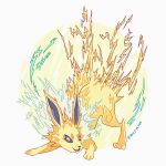  &gt;:) ashleyloob electricity flat_color highres jolteon md5_mismatch open_mouth pokemon pokemon_(creature) simple_background sparks violet_eyes white_background 
