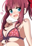  1girl absurdres bangs bikini blue_eyes blunt_bangs blush breasts eyebrows_visible_through_hair floral_print heart highres large_breasts looking_at_viewer mole mole_on_breast new_game! open_mouth ponytail red_bikini redhead sinakyo solo swimsuit takimoto_hifumi upper_body 