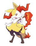  :d artsy-rc braixen commentary english_commentary fang fire full_body gen_6_pokemon highres looking_at_viewer no_humans open_mouth pokemon pokemon_(creature) signature simple_background smile solo standing white_background 