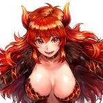  1girl :d belt_collar big_hair blush breasts collar dola_(nijisanji) eyebrows_visible_through_hair hair_between_eyes horns large_breasts long_hair looking_at_viewer nijisanji open_mouth red_eyes redhead shu-mai simple_background smile solo upper_body virtual_youtuber white_background 