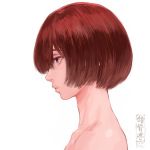  1girl artist_logo closed_mouth from_side nude original portrait profile redhead short_hair shu-mai simple_background solo violet_eyes white_background 
