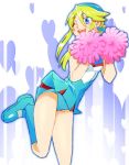  1girl blonde_hair blue_eyes blush breasts cheerleader graphite_(medium) hairband heroman lina_davis long_hair looking_at_viewer millipen_(medium) onnaski open_mouth panties pom_poms skirt smile solo traditional_media underwear 