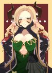  1girl black_gloves blonde_hair blush breasts brown_eyes draph dress drill_hair earrings gloves granblue_fantasy hands_on_own_face horns jewelry large_breasts maria_theresa_(granblue_fantasy) naoya_come pointy_ears wide_sleeves 