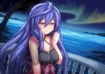  1girl alternate_costume aurora blue_hair blush breasts eyebrows_visible_through_hair hair_between_eyes highres iris_heart kami_jigen_game_neptune_v large_breasts long_hair neptune_(series) novus_rue pink_eyes power_symbol smile solo symbol-shaped_pupils 