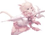  1girl animal_ears axe battle_axe black_eyes bow bow_legwear cat_ears cat_girl cat_tail final_fantasy final_fantasy_xiv flower holding holding_axe jewelry long_sleeves looking_at_viewer low_twintails miniskirt miqo&#039;te mmmegh parted_lips pink_bow pink_flower pink_hair pink_legwear pink_neckwear pink_sailor_collar pink_skirt pleated_skirt ring sailor_collar school_uniform serafuku short_hair short_twintails skirt skirt_lift solo sweater tail thigh-highs twintails weapon white_background white_sweater wind wind_lift 