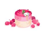 2others artist_name bird chai commentary_request food fruit hat highres mousse_(food) multiple_others no_humans original penguin raspberry scarf simple_background sitting_on_food white_background 