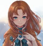  1girl annette_fantine_dominic closed_mouth fire_emblem fire_emblem:_three_houses gloves green_eyes leonmandala long_hair orange_hair smile solo upper_body white_gloves 