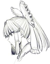  &gt;:( 1girl ascot bow collar ears eyelashes frilled_bow frills from_side frown hair_bow hair_tubes hakurei_reimu highres japanese_clothes miko ponytail ribbon serious sketch solo solo_focus space_jin touhou 