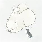  ayu_(mog) bear bird cub from_side grey_background lying no_humans on_stomach original polar_bear signature simple_background translation_request 