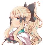  1girl blonde_hair blue_eyes bow elf hair_bow highres keinesandayoooo long_hair looking_at_viewer pointy_ears ponytail sasaki_saren smile solo 