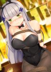  1girl animal_ears bdsm black_hairband black_legwear black_leotard blush bondage bound breasts bunny_girl bunny_tail bunnysuit cross_hair_ornament detached_collar facial_mark fake_animal_ears girls_frontline green_eyes hair_ornament hairband hk416_(girls_frontline) large_breasts leotard long_hair pantyhose rabbit_ears shibari silver_hair solo strapless strapless_leotard tail teardrop yasume_yukito 