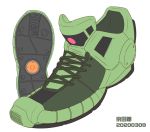  dated green_footwear gundam kyoutasab mecha mesh parody shoe_soles shoelaces shoes single_eye sneakers white_background zaku 