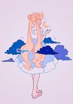  1girl artist_name bangs bishoujo_senshi_sailor_moon clouds double_bun dress from_behind full_body grey_background hands_up long_hair meyoco pink_footwear shoes simple_background sleeveless sleeveless_dress solo sparkle standing tsukino_usagi twintails very_long_hair 