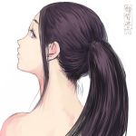  1girl artist_logo closed_mouth from_behind long_hair nape nude original ponytail shu-mai sideways_glance simple_background solo violet_eyes white_background 