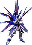  clenched_hand cross_ange crossover dc12v33a freedom_gundam gun gundam gundam_seed highres holding holding_weapon looking_down mecha mechanical_wings no_humans rifle robot_joints shield villkiss_(cross_ange) weapon white_background wings yellow_eyes 