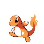  charmander closed_mouth commentary creature english_commentary fiery_tail fire flame full_body gen_1_pokemon monochrome no_humans pokemon pokemon_(creature) pokemon_(game) pokemon_rgby pokemon_rgby_(style) rumwik signature simple_background smile solo tail walking white_background 