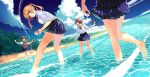  4girls amatani_mutsu barefoot beach blue_eyes blue_skirt bow bowtie brown_eyes brown_hair clouds day feet kujou_shion leaning_forward legwear_removed looking_at_viewer looking_back multiple_girls ocean official_art onishima_homare out_of_frame outdoors plant pleated_skirt rabbit red_bow red_neckwear sagaraise scenery school_uniform shirt short_hair skirt sky sleeves_rolled_up sounan_desuka? standing standing_on_one_leg suzumori_asuka sweater_vest text_focus toes twintails water wet wet_clothes white_shirt wringing_clothes wringing_skirt 