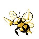  beedrill commentary creature english_commentary flying full_body gen_1_pokemon monochrome motion_lines no_humans pokemon pokemon_(creature) rumwik signature simple_background solo white_background yellow_theme 