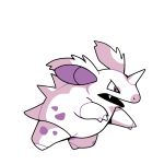  claws commentary creature english_commentary fangs full_body gen_1_pokemon horn jumping monochrome nidorino no_humans pokemon pokemon_(creature) pokemon_(game) pokemon_rgby pokemon_rgby_(style) purple_theme rumwik signature simple_background solo spikes white_background 
