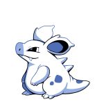  claws commentary creature english_commentary fangs from_side full_body gen_1_pokemon monochrome nidorina no_humans pokemon pokemon_(creature) profile rumwik signature simple_background solo standing 