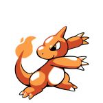  charmeleon claws commentary creature english_commentary fiery_tail fire flame full_body gen_1_pokemon horn looking_back no_humans pokemon pokemon_(creature) rumwik signature simple_background solo standing tail white_background 