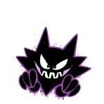  black_theme commentary creature english_commentary evil_smile floating full_body gen_1_pokemon ghost haunter looking_at_viewer monochrome no_humans outline pokemon pokemon_(creature) pokemon_(game) pokemon_rgby pokemon_rgby_(style) purple_outline rumwik sharp_teeth signature simple_background smile solo teeth white_background 