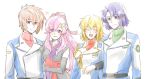  2boys 2girls athrun_zala black_kimono blonde_hair blue_hair brown_hair cagalli_yula_athha couple green_eyes gundam gundam_seed gundam_seed_destiny hair_ornament hair_ribbon hairclip japanese_clothes kimono kira_yamato lacus_clyne locked_arms looking_at_viewer military military_uniform multiple_boys multiple_girls pink_hair ribbon smile taam uniform violet_eyes 