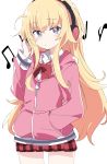  1girl blonde_hair gabriel_dropout headphones ixy long_hair messy_hair musical_note pink_hoodie tenma_gabriel_white 