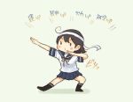  1girl ahoge black_hair commentary_request full_body headband kantai_collection otoufu pleated_skirt pose school_uniform serafuku skirt solo translation_request ushio_(kantai_collection) 