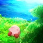  blush closed_eyes dot_mouth grass gurumi_mami kirby kirby_(series) lying no_humans on_back water 