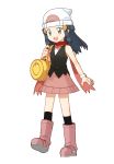  1girl :d absurdres bag beanie hat highres hikari_(pokemon) korean_commentary long_hair open_mouth pokemon pokemon_(game) pokemon_dppt simple_background smile solo standing tlskahs white_background white_headwear 