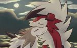  closed_eyes clouds cloudy_sky commentary_request creature face facing_another full_moon gen_7_pokemon lycanroc lycanroc_(midday) lycanroc_(midnight) moon night night_sky no_humans pokemon_(creature) shiwo_(siwosi) sky 