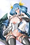  absurdres asymmetrical_wings belt blue_hair blush breasts choker detached_sleeves dizzy_(guilty_gear) guilty_gear guilty_gear_xrd hair_ribbon hair_rings hand_on_own_chest highres large_breasts long_hair midriff panties red_eyes ribbon sika_(kakakaka) smile tail thick_thighs thigh-highs thigh_strap thighs twintails underwear very_long_hair wings 