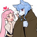  +_+ 1girl animal_ears animalization artist_name blue_hair brown_eyes cloak closed_mouth do_m_kaeru fire_emblem fire_emblem:_three_houses garreg_mach_monastery_uniform hilda_valentine_goneril long_hair marianne_von_edmund open_mouth pink_eyes pink_hair simple_background twintails uniform upper_body white_background 