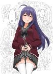  ahoge cardigan embarrassed idolmaster idolmaster_million_live! long_hair mochizuki_anna purple_hair school_uniform serafuku sketch skirt skirt_lift t3_(t3only) thigh-highs zettai_ryouiki 