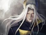  1boy animal_ears arknights beard doumu_(airen) facial_hair hellagur_(arknights) long_hair mustache old_man solo white_hair yellow_eyes 