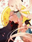  1girl black_gloves blonde_hair choker dress girls_frontline gloves hair_ornament hair_ribbon highres japanese_clothes jewelry kimono long_hair looking_at_viewer necklace orange_eyes ots-14_(girls_frontline) profile ribbon skirt solo star star_necklace yellow_eyes zhuge_zhuge_lead 