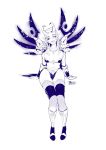  1girl armor bikini_armor breasts character_request ejami groin horns long_hair looking_at_viewer simple_background solo thigh-highs white_background wings 
