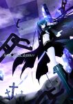  belt black&acirc;&tilde;&hellip;rock_shooter black_rock_shooter black_rock_shooter_(character) blue_eyes boots cape chain chains cross flat_chest highres inaba-usagi midriff navel shorts solo sword twintails weapon 