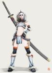  boots detached_sleeves flat_chest hironox horn horns huge_sword huge_weapon kirin kirin_(armor) loincloth long_hair midriff monster_hunter nodachi sheath sheathed sword thigh-highs thighhighs tube_top tubetop weapon white_hair 