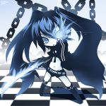  black_rock_shooter black_rock_shooter_(character) chain chains chibi midriff navel reku solo sword twintails weapon 