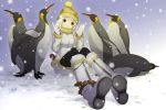  bird boots gloves hat heterochromia pantyhose penguin short_hair sitting snow snowing tsujisaki white_hair 