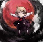  arms_spread blonde_hair chibi closed_eyes moon outstretched_arms red_moon ribbon ribbons rumia short_hair spread_arms touhou wamtail 