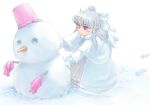  melty_blood pointy_ears rosegray snow snowman tsukihime type-moon white_hair white_len white_ren 