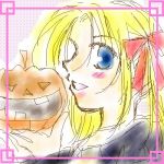  blonde_hair blue_eyes halloween last_blade oekaki pumpkin snk yuki_(last_blade) 