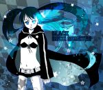  black_hair black_rock_shooter black_rock_shooter_(character) blue_eyes long_hair midriff shorts solo stitches tomomi_(mltplus) twintails 