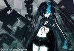  bad_id black_hair black_rock_shooter black_rock_shooter_(character) blue_eyes chain chains highres long_hair midriff short_pants shorts solo twintails 