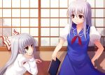  blue_hair book fujiwara_no_mokou kamishirasawa_keine kazakura long_hair ribbon ribbons touhou white_hair 