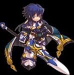  armor blue_eyes blue_hair cloak dragon_knight glaive grand_chase ronan_erudon 